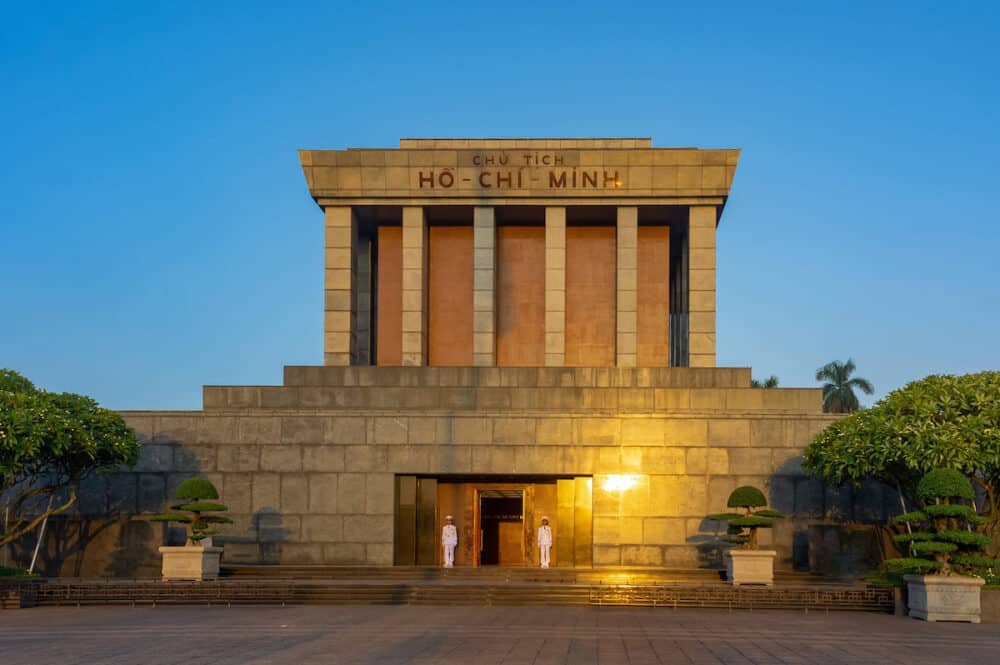 Hanoi, Vietnam - Ho Chi Minh Mausoleum at dawn in the rays of the morning sun