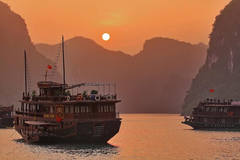 Sunrise at the Halong Bay on the west coast of northern Vietnam
