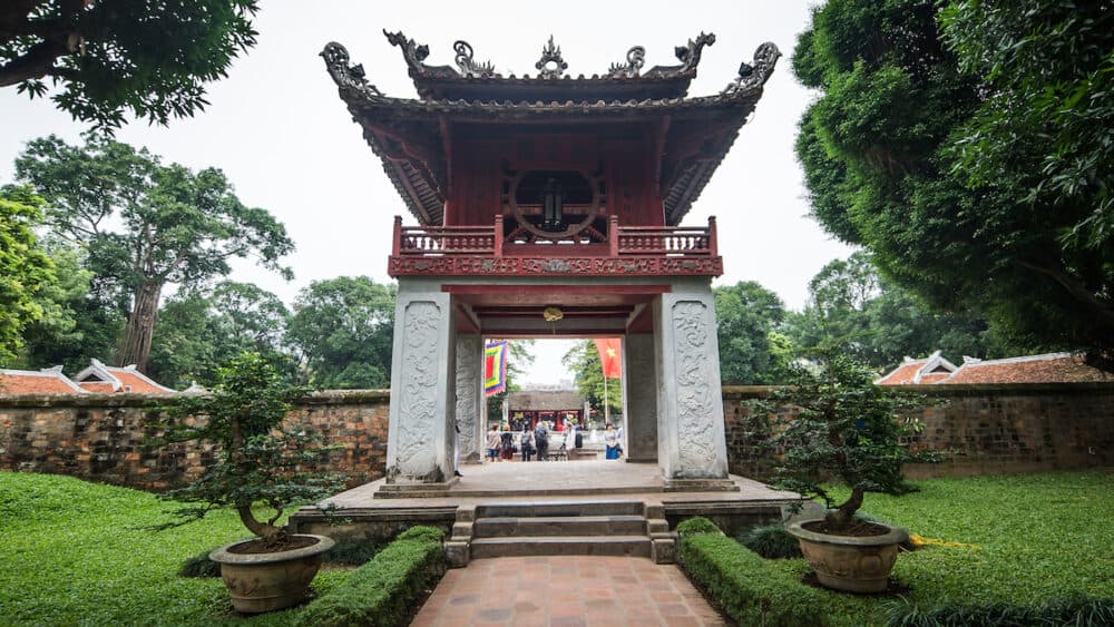 HA NOI, VIET NAM,  Visiting historic Confucius Temple,The Temple of literature, the center of Hanoi, Vietnam