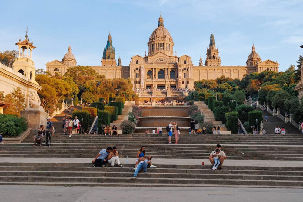 Barcelona, Spain -  Palau Nacional, The National Palace is a Building on the Hill of Montjuic in Barcelona Spain.