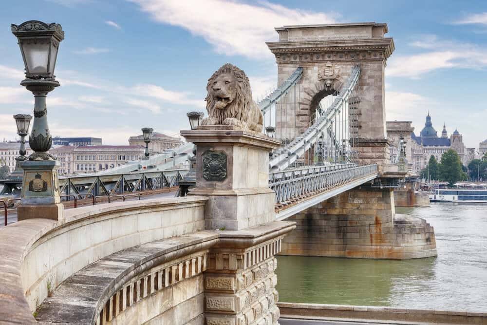 Breathtaking cityscape of Budapest  with  Széchenyi Chain bridge over Danube river. Location: Budapest city, Hungary, Europe.