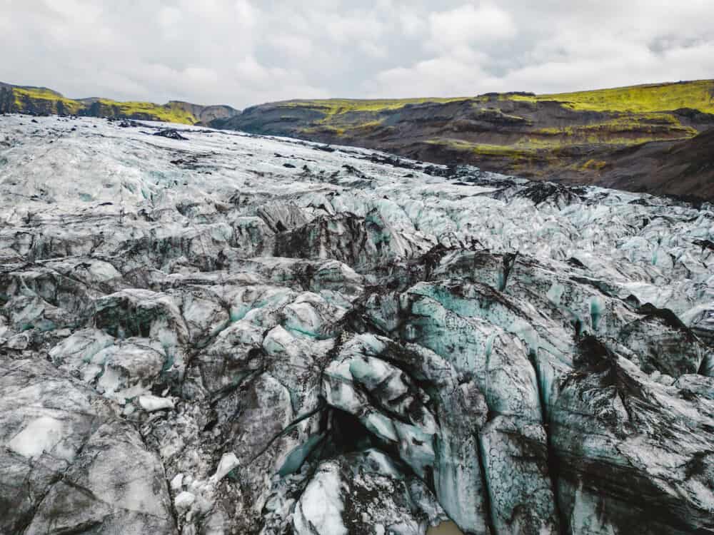 Dirt covered ice on the glacier in Iceland