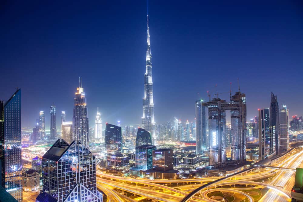DUBAI, UAE - Dubai skyline with Burj Khalifa