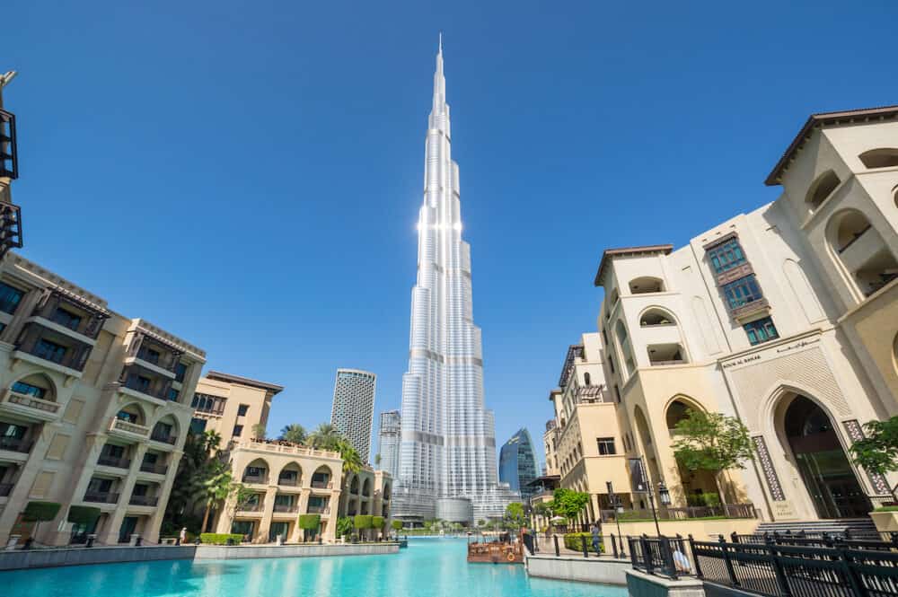 DUBAI, UNITED ARAB EMIRATES - View of Burj Khalifa and Dubai Mall in the center of Dubai, United Arab Emirates