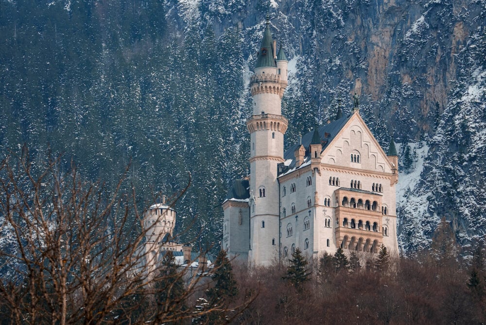 Beautiful view of the Neuschwanstein Castle or Schloss Neuschwanstein on a winter day