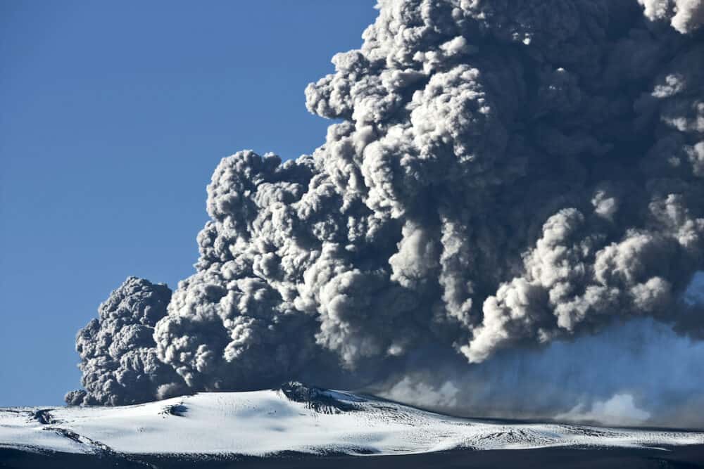 EYJAFJALLAJOKULL, ICELAND -  The volcano Eyjafjallajokull erupting in Iceland on May 12th 2010, Ash cloud rises into the air wreaking havoc in international flights
