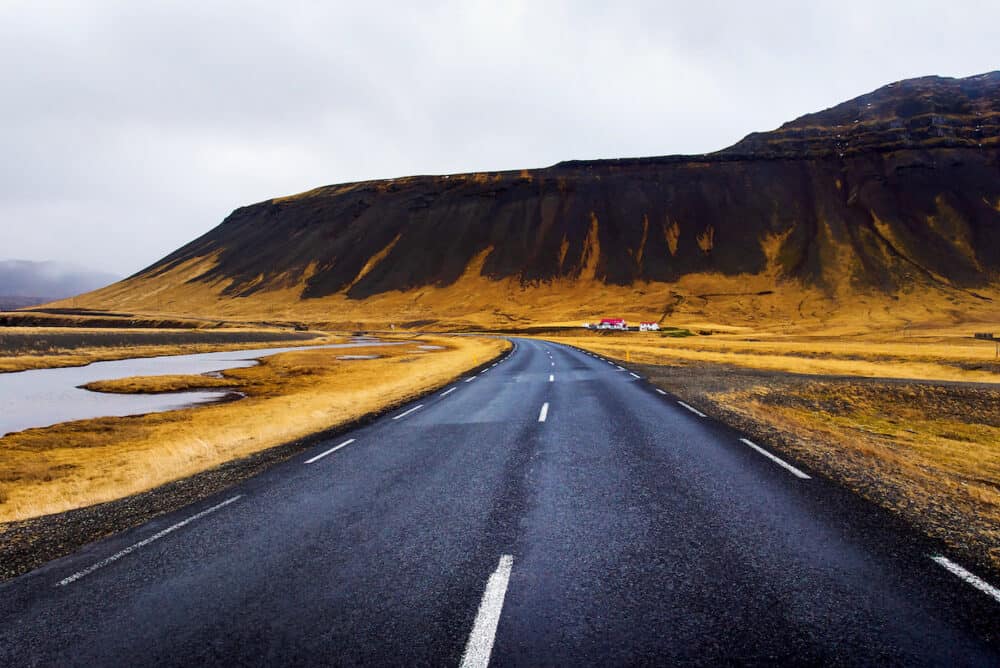Scenic Icelandic road in Snaefellsnes peninsula of Iceland