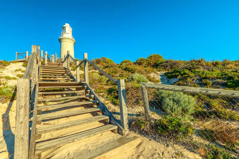 Stairs leading up to Bathurst Lighthouse in north coast of Rottnest Island, near Perth, Western Australia.