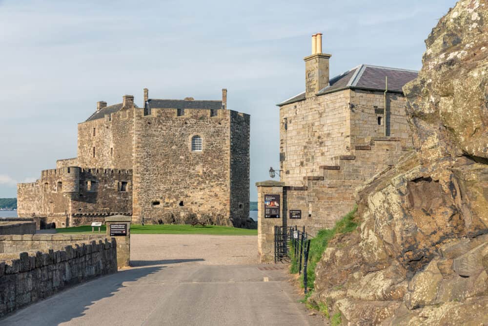 Queensferry, Scotland - Entrance with gate of Blackness Castle at Scottish coast Firth of Forth