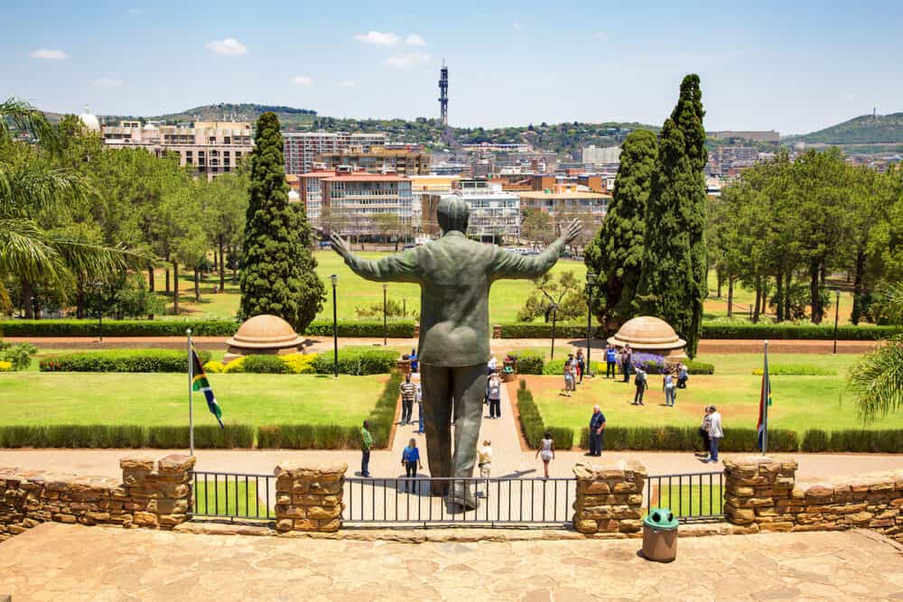 Pretoria, South Africa - Giant bronze statue of Nelson Mandela, former president of South Africa and anti-apartheid activist. Father of a Nation watches over the city.