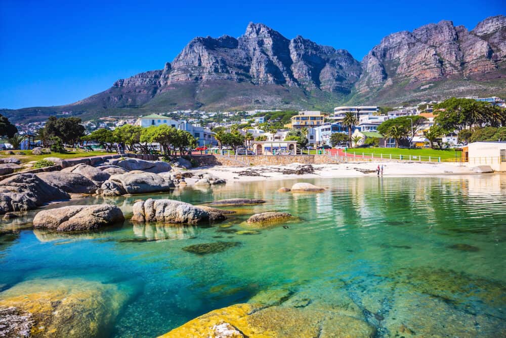 Panorama of Cape Town, South Africa. The city beach against magnificent mountains