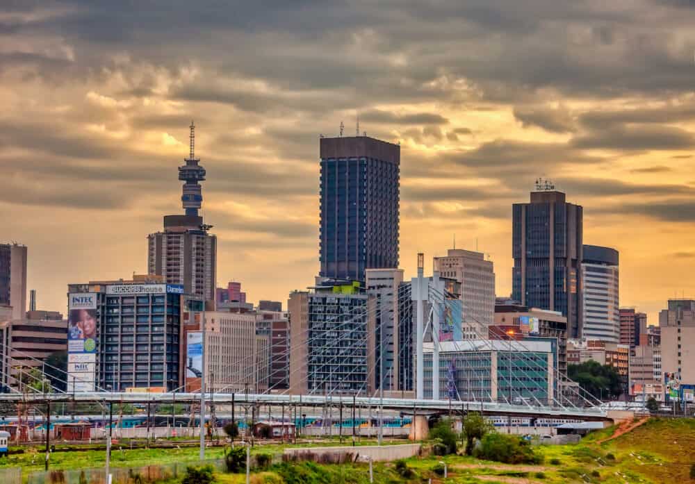 Johannesburg, South Africa - skyline of the city at sunset