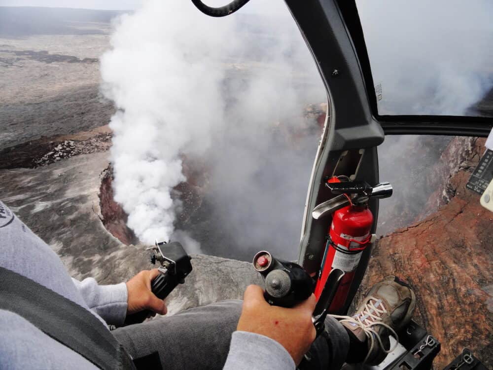 The view of Kilauea crater from a helicopter, Big Island, Hawaii.