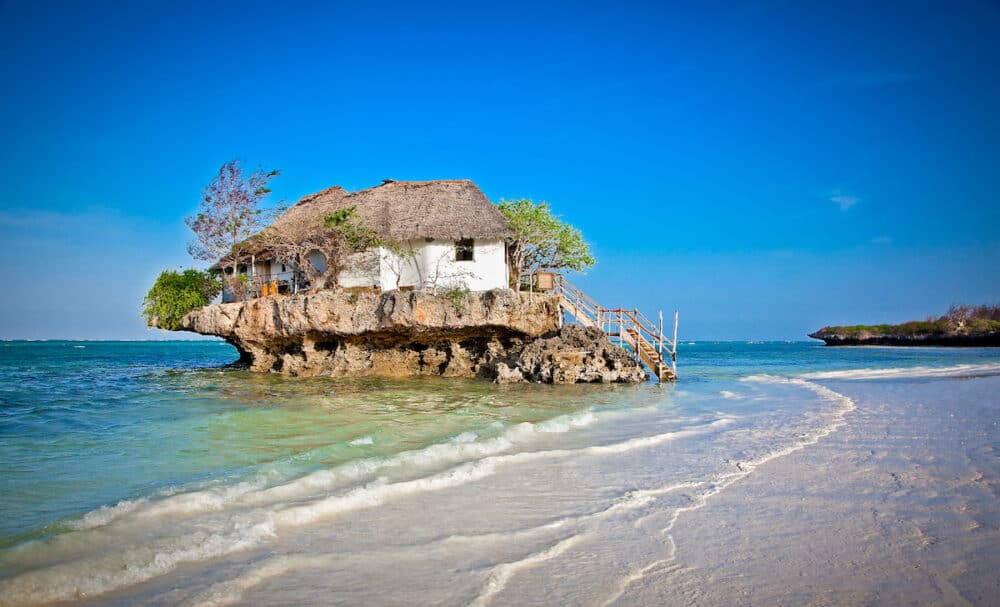 Rock Restaurant over the sea in Zanzibar, Tanzania, Afrika.