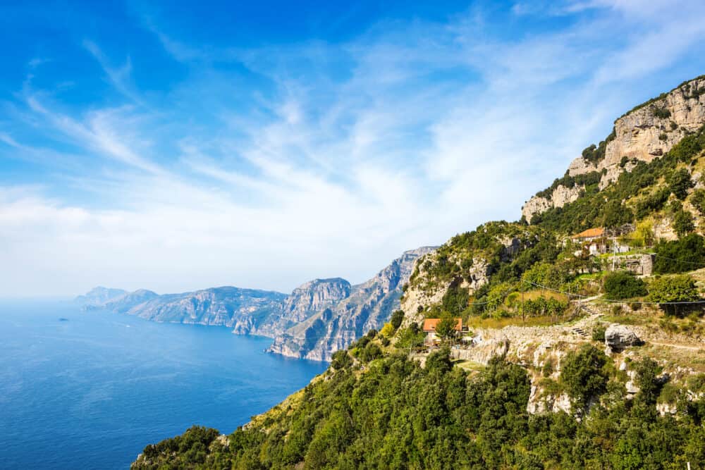 Scenic view of the Amalfi coast from the  Path of the Gods ( Sentiero degli Dei ), Province,  Campania, Italy.