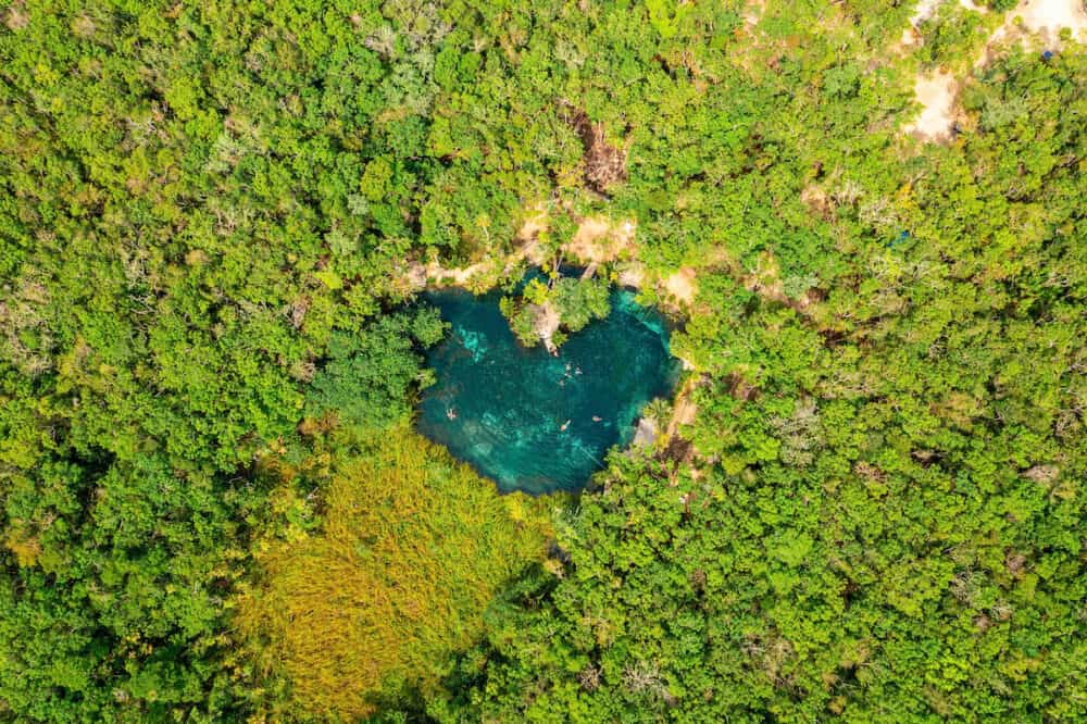 Heart shaped lake in the middle of a forest.