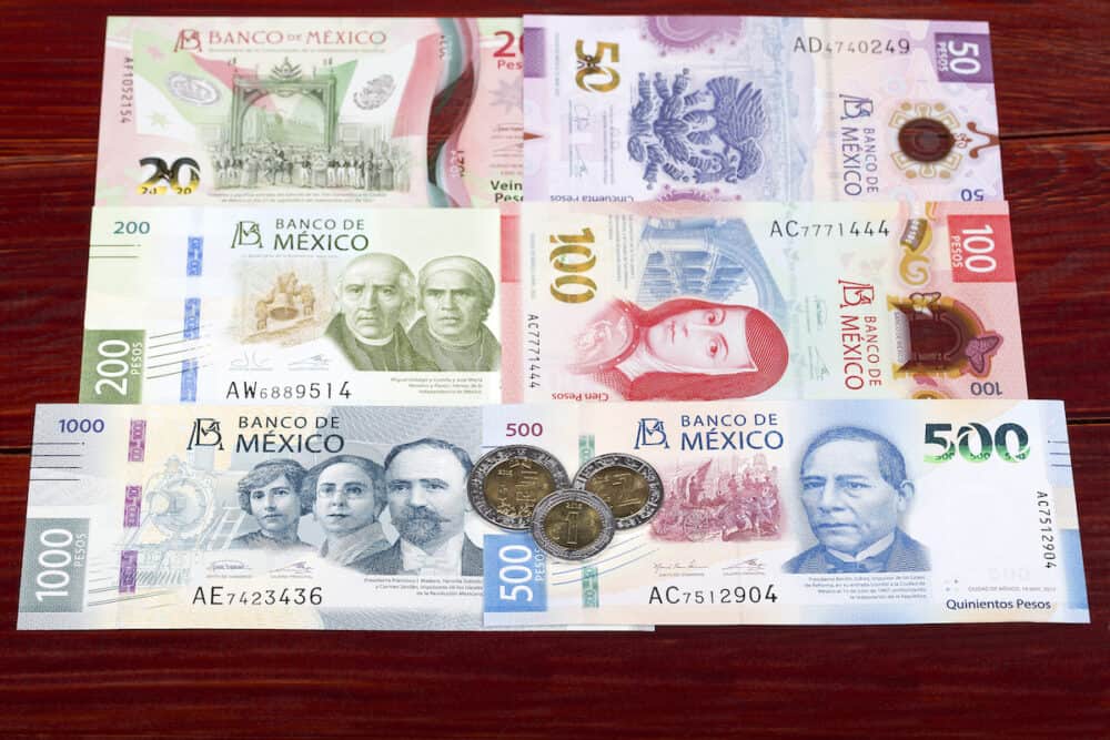 Mexican money - Peso - coins and banknotes