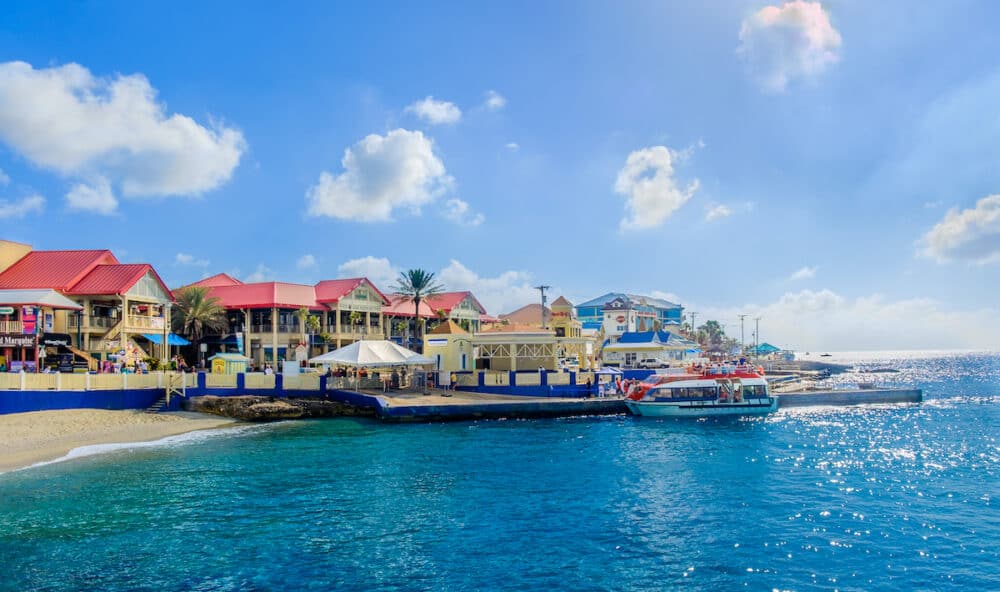 Grand Cayman, Cayman Islands - tourists embarking on a marine shuttle at George Town port South terminal
