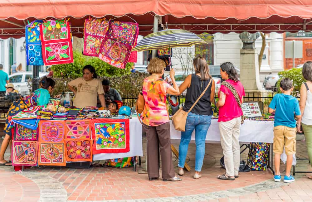 Panama City, Panama. A view of a market selling souvenirs in Panama City in Panama