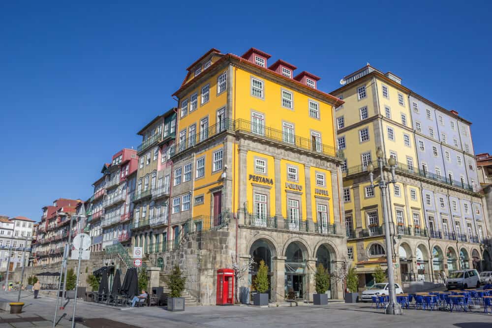 Hotel and houses at the Ribeira in Porto, Portugal