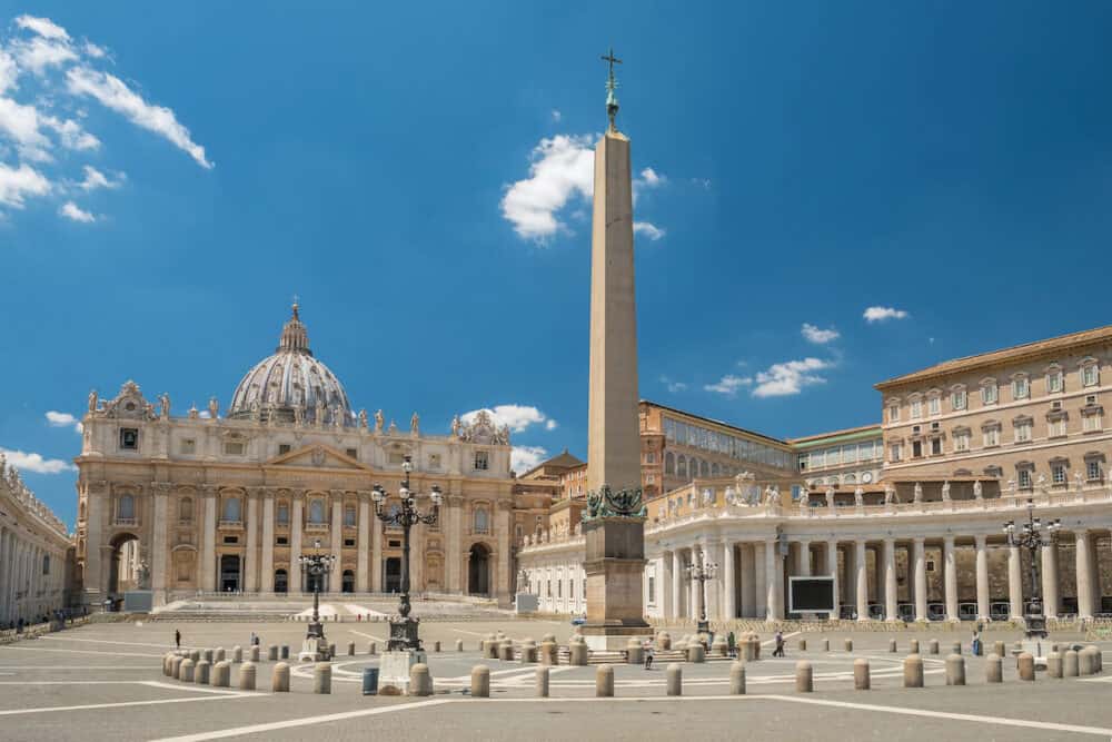 Vatican - Empty St. Peter square in Vatican city center of Rome Italy, famous travel and religious tourism landmark cityscape capital of Pope
