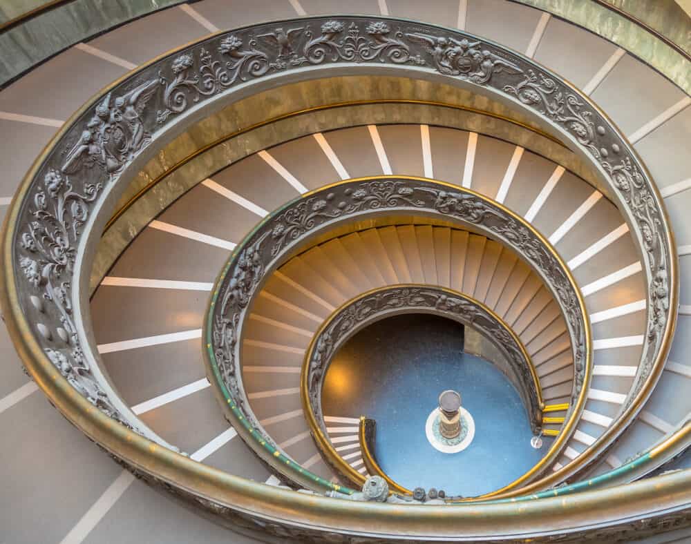ROME, ITALY - the famous spiral staircase with double helix. Vatican Museum, made by Giuseppe Momo in 1932