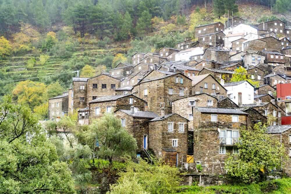 Small village with terraced fields in Serra da Estrela mountains, Portugal