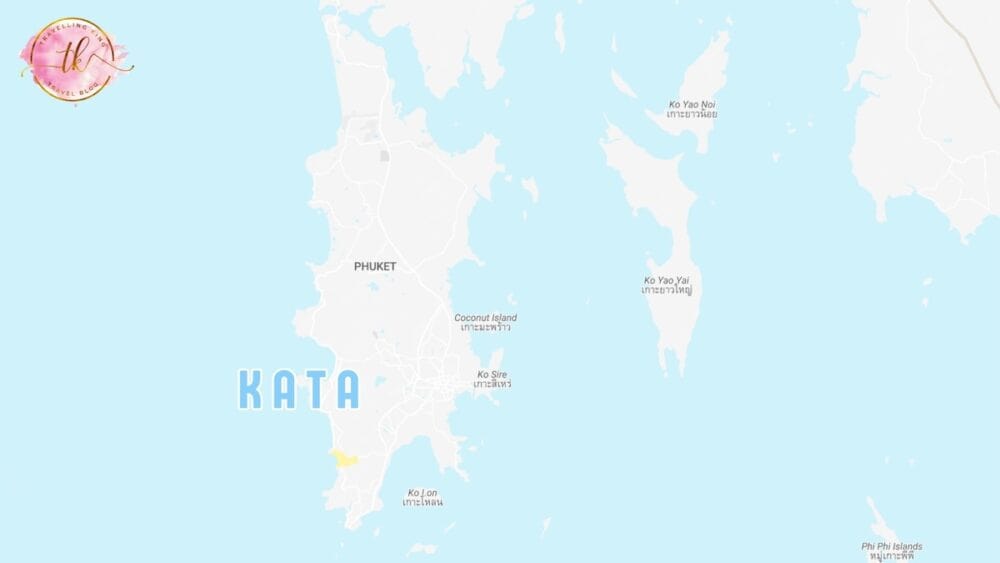 Map on Phuket with Kata Beach highlighted