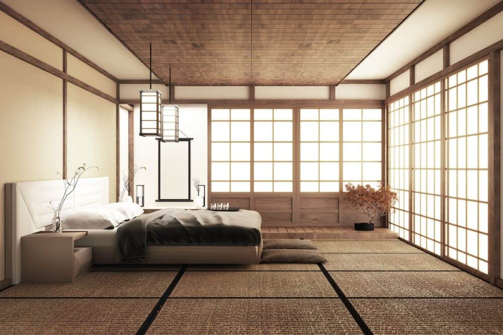 Modern peaceful Bedroom zen style bedroom serene bedroom Wood bed with tatami floor japanese style