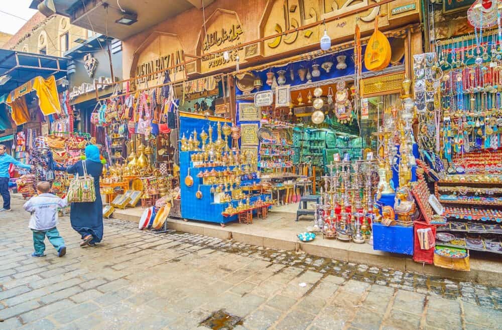 The noisy street of Jawhar Al Qaed in Khan el Khalili old bazaar, located in Islamic Cairo district