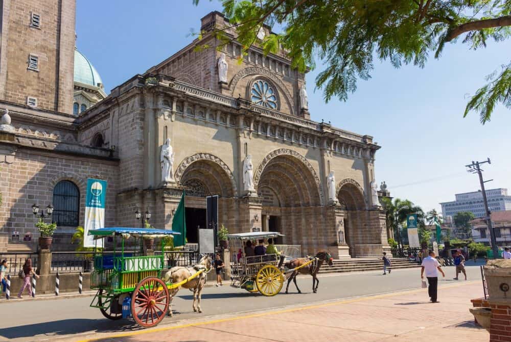 MANILA, PHILIPPINES - Minor Basilica and Metropolitan Cathedral of the Immaculate or Manila Cathedral in Intramuros district of Manila, Philippines.