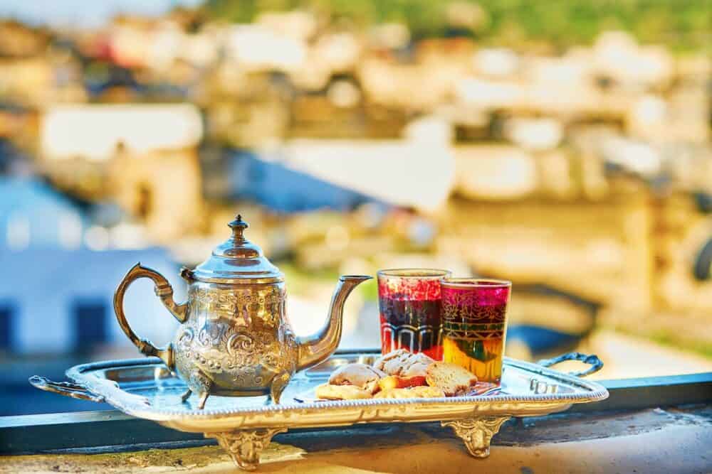Traditional Moroccan tea with mint and sweets
