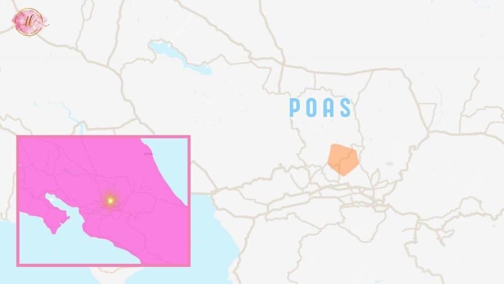 Poas map in Costa Rica