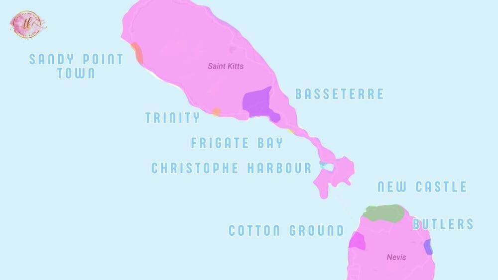 Map of St. Kitts & Nevis - Locations on where to stay