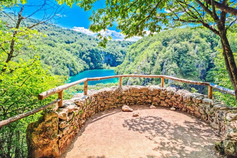 Paradise waterfalls of Plitvice lakes national park panoramic viewpoint, Croatia