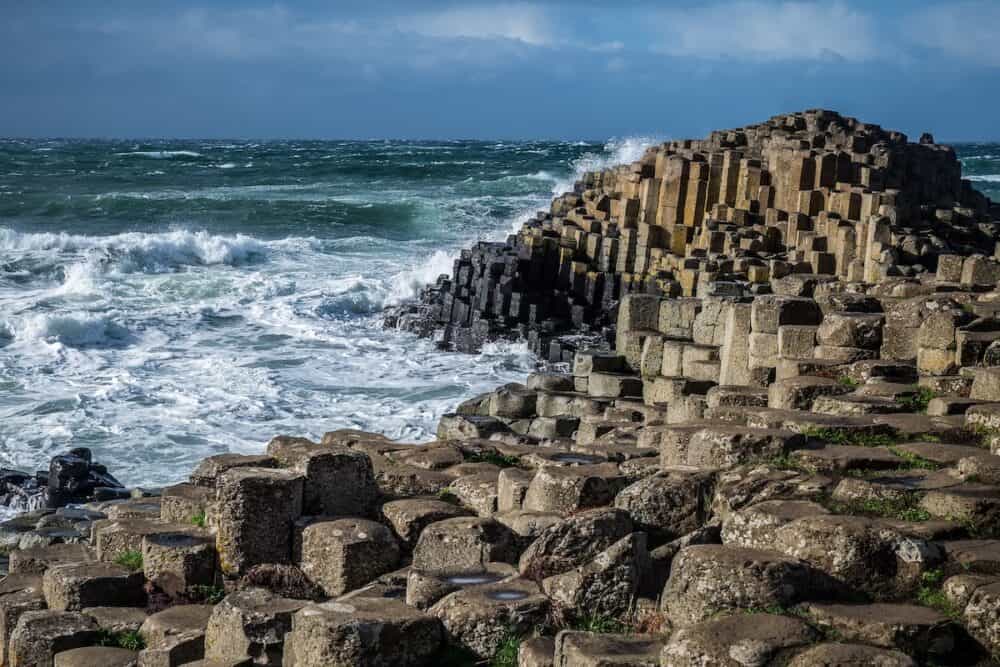 Landscape around Giant's Causeway, A UNESCO world heritage site which has numbers of interlocking basalt columns result of an ancient volcanic fissure eruption.It is located in County Antrim on the north coast of Northern Ireland, United Kingdom.