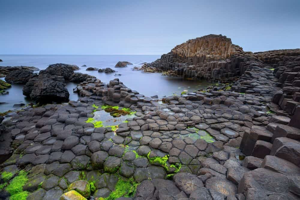 basalt rocks formation Giant's Causeway, Port Ganny Bay and Great Stookan, County Antrim, Northern Ireland, UK