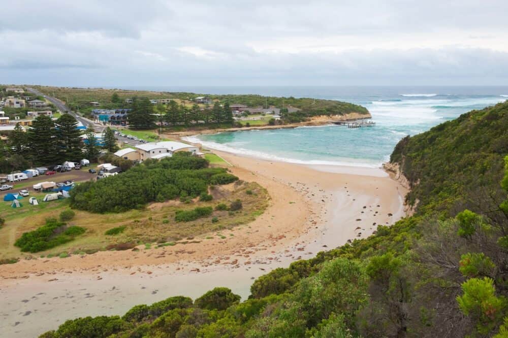 View towards Port Campbell along its inlet from the road to the west