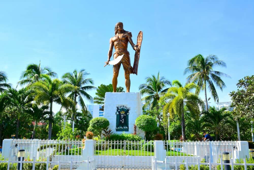 Lapu Lapu Shrine in Mactan Island, Cebu, Philippines. The Lapu Lapu shrine is a 20 meter bronze memorial statue erected on Mactan Island, Cebu, Philippines.