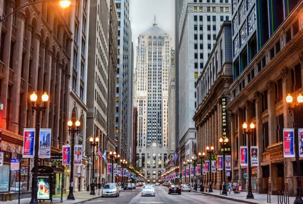 Chicago Board of Trade Building along La Salle street in Chicago Illinois. The art deco building was built in 1930 and first designated a Chicago Landmark on May 4 1977.