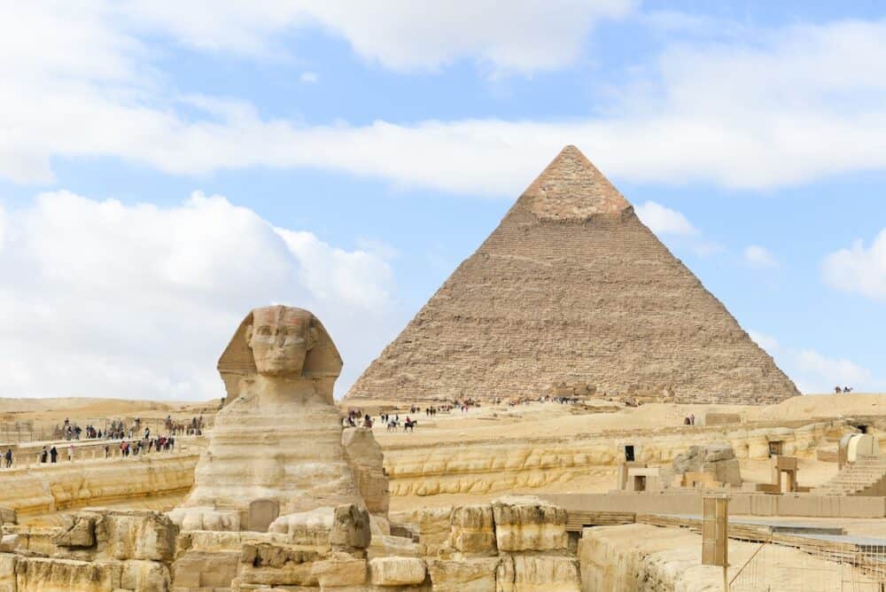 Sphinx and Giza Pyramids in Cairo, Egypt