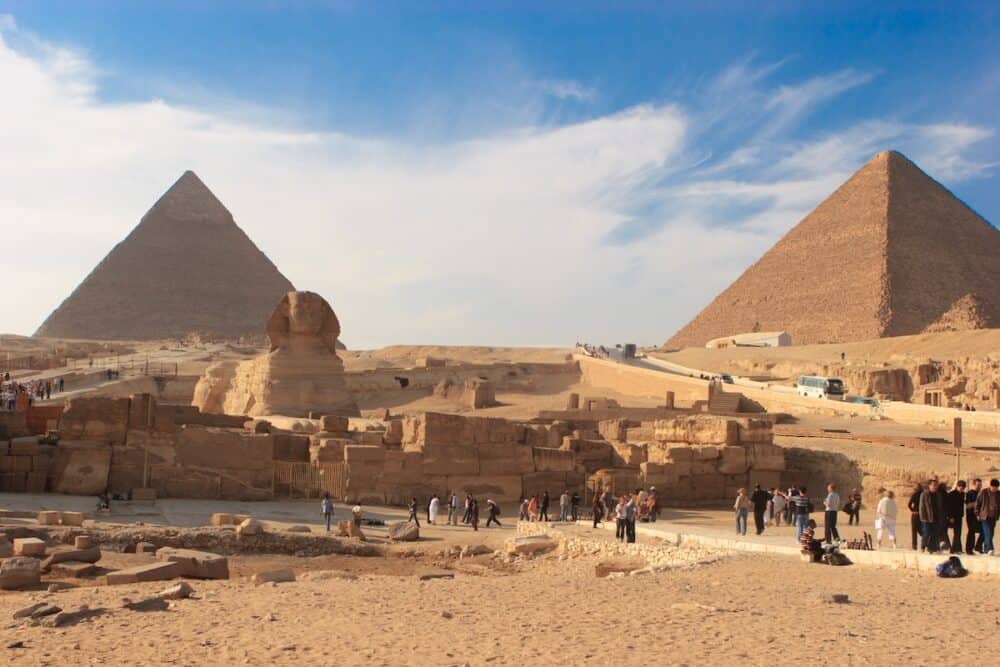Tourist are visiting the Sphinx and Great Pyramid